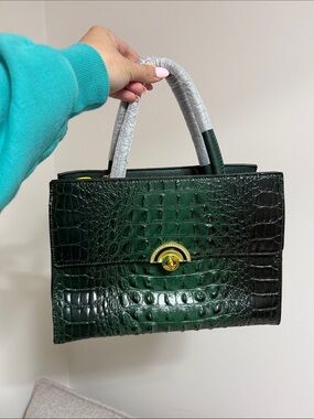 NWT Classic Green Croc-Embossed Top-Handle Bag